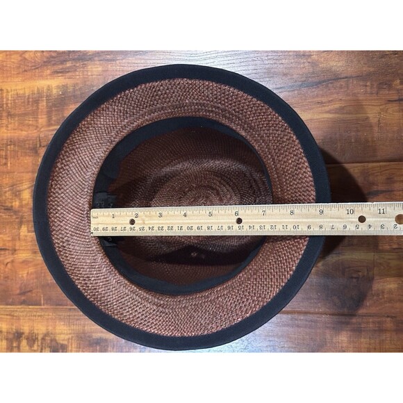 Vintage St. John Patricia Underwood Made In USA Brown Woven Straw Fedora Hat main image 5